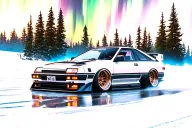 Toyota Treeno AE86 Initial Drift under the northern lights tattoo design idea