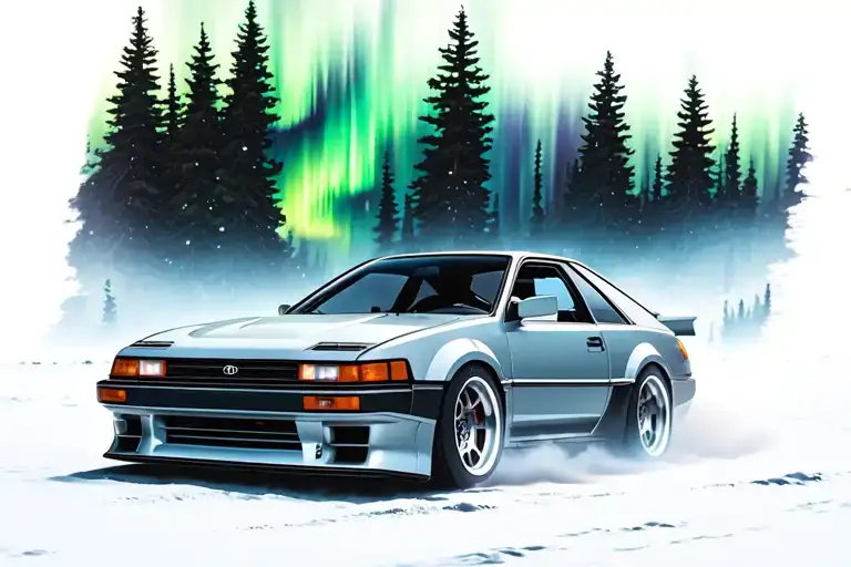 Toyota Treeno AE86 Initial Drift under the northern lights tattoo design idea