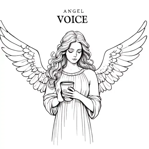 "angel voice" "angel voice" angel holding a coffe cup tattoo design idea