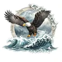 Tugboat high waves eagle tattoo design idea