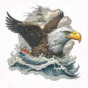 Tugboat high waves eagle tattoo design idea