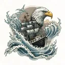 Tugboat high waves eagle tattoo design idea