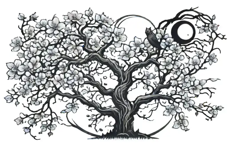 Moon cherry blossom tree tattoo design idea