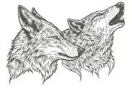 two wolf head howling together face tattoo design idea