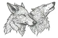 two wolf head howling together face tattoo design idea