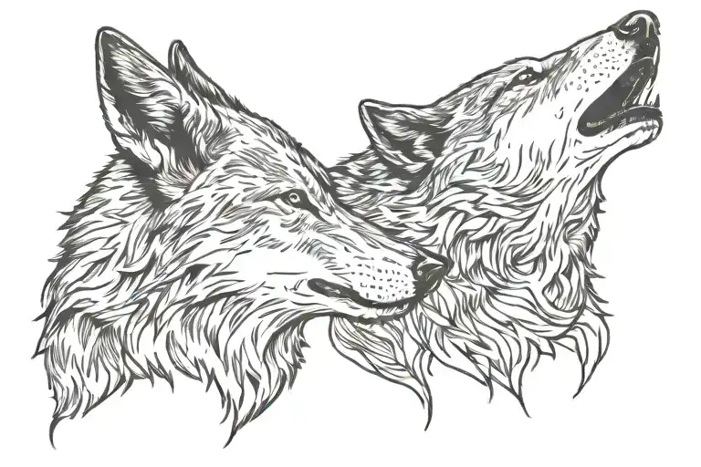 two wolf head howling together face tattoo design idea