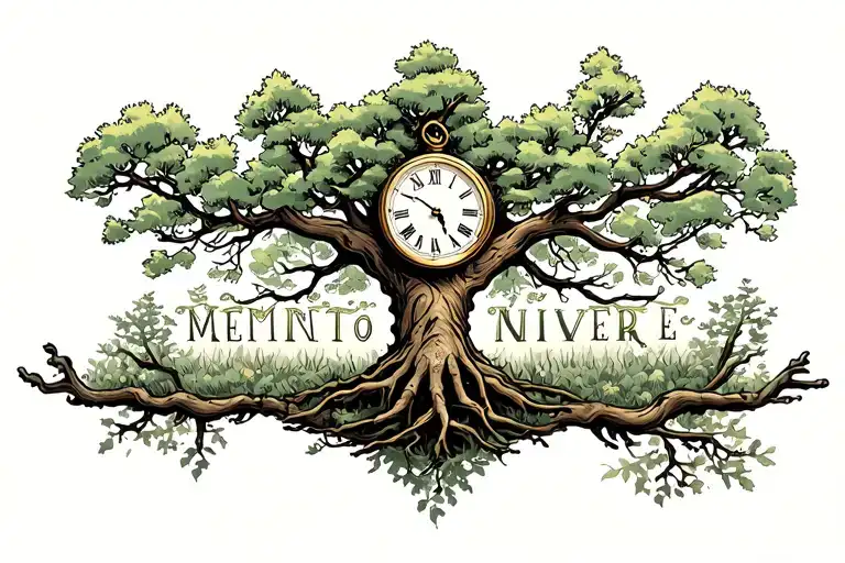 memento mori memento vivere growing tree with ticking clock tattoo design idea