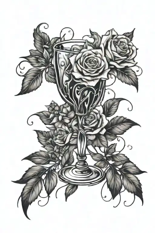 boquet in broken wine glass tattoo design idea