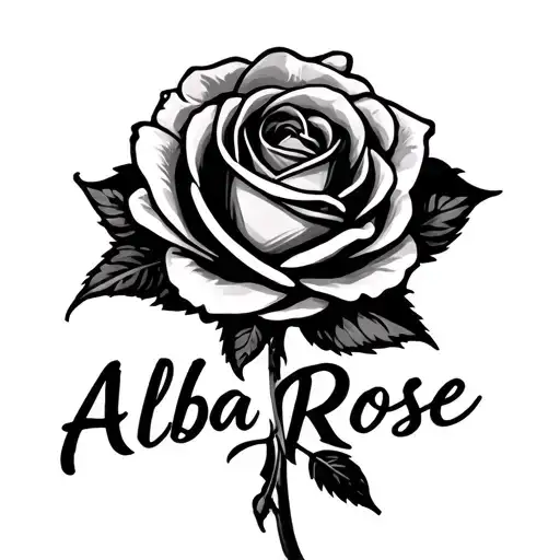 "Alba Rose" Rose Name tattoo design idea