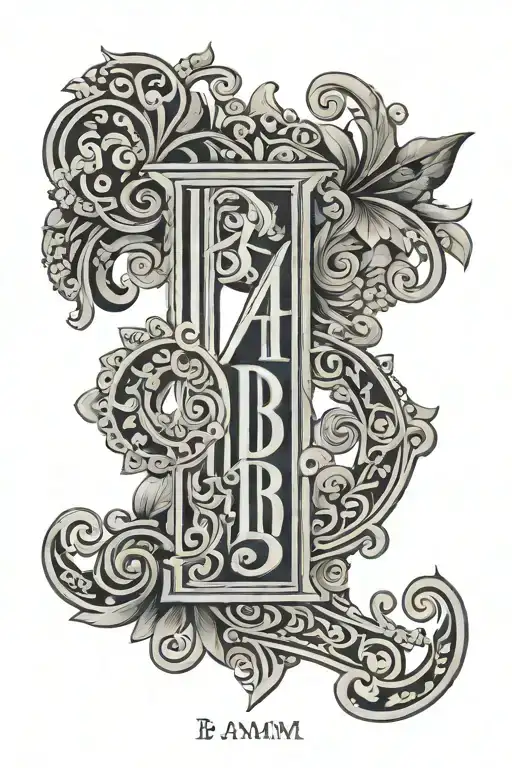 ancient greek ornament with encrypted letters B A M tattoo design idea