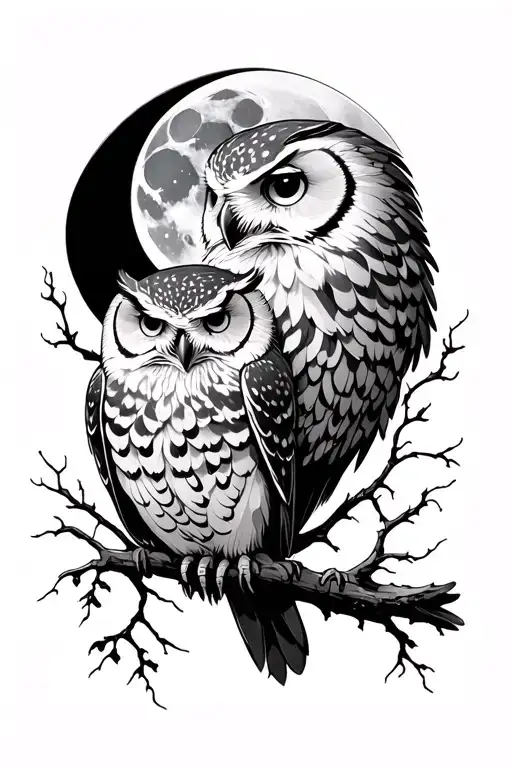 owl and moon merging together tattoo design idea