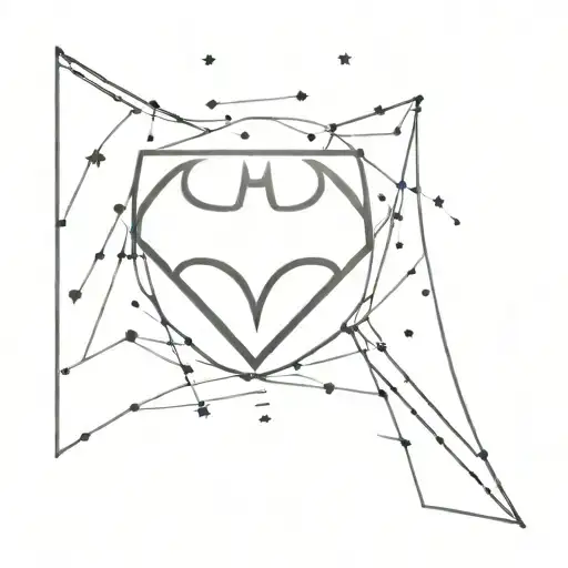 batman and superman symbol intertwined and made with stars like a constellation tattoo design idea