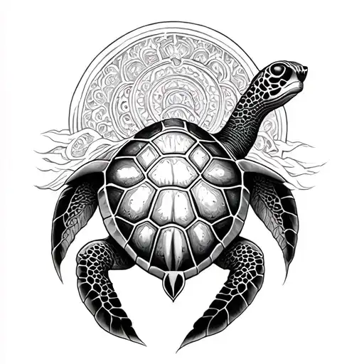 sea turtle Virgo goddess emerging tattoo design idea