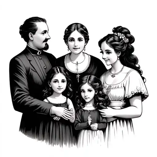 family of 4 people 2 girls a mother and a pope tattoo design idea