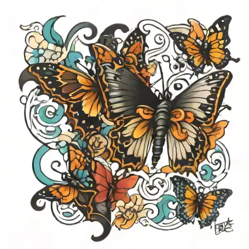 year 2000 with butterflies going through it tattoo design idea