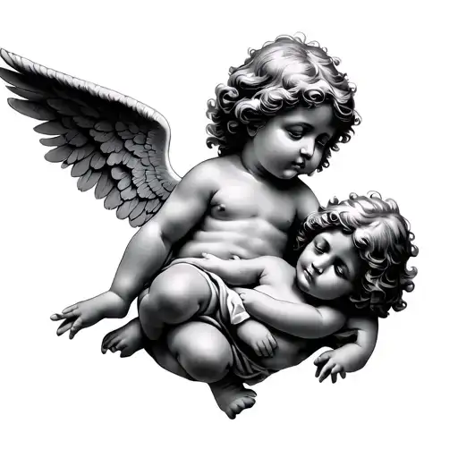 cherubs and guardian angel tattoo design idea
