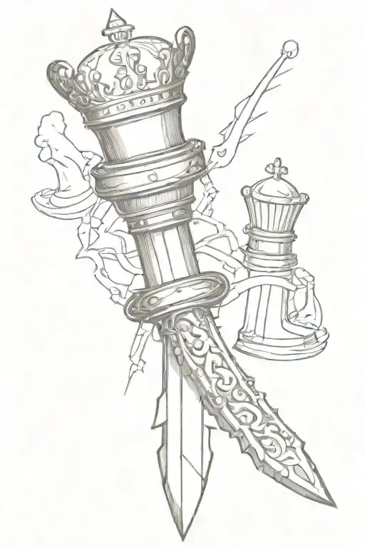 mafia knife with king chess piece tattoo design idea