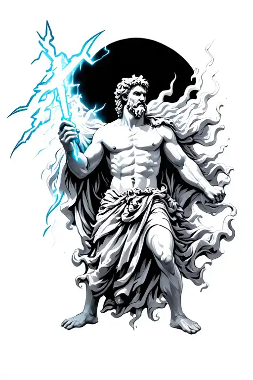 Zeus holding a lightning bolt tattoo design idea
