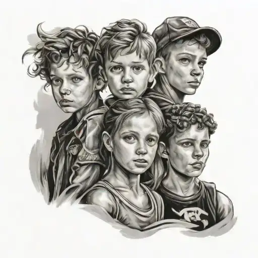 portrait of 4 kids tattoo design idea