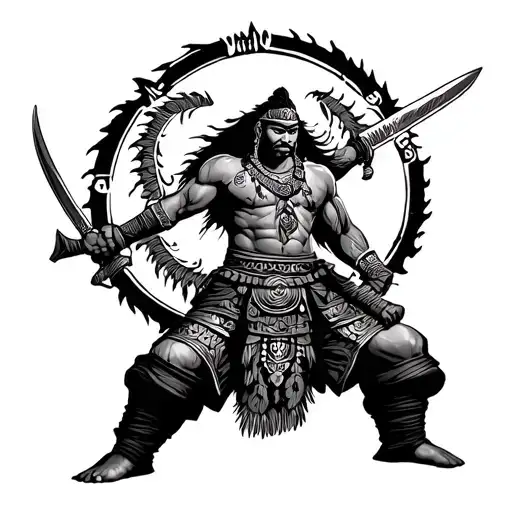 Filipino tribal warrior holding swords tattoo design idea