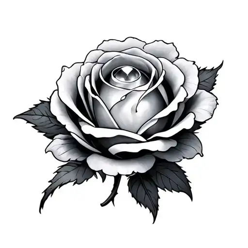 a large round gemstone sitting in the center of a rosebud tattoo design idea