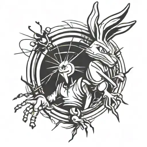 abstract lines and angry bugs bunny  tattoo design idea