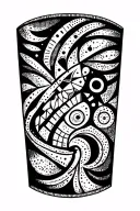 Classic patterns of Kandinsky (free curve to the point), Nazca geoglyphs and gold cities medallion tattoo design idea