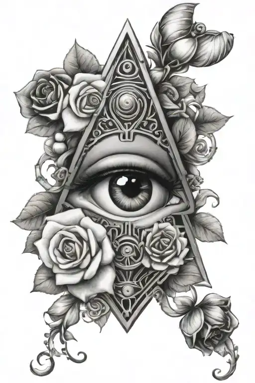 roses, orchids, eye of horus, hasma hand tattoo design idea
