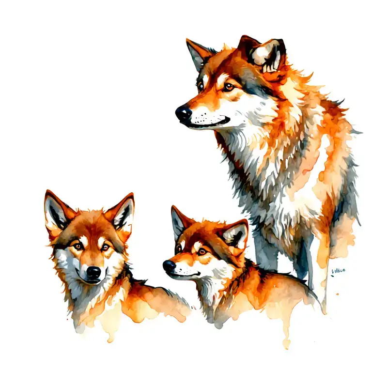 3 wolf pups and mother tattoo design idea