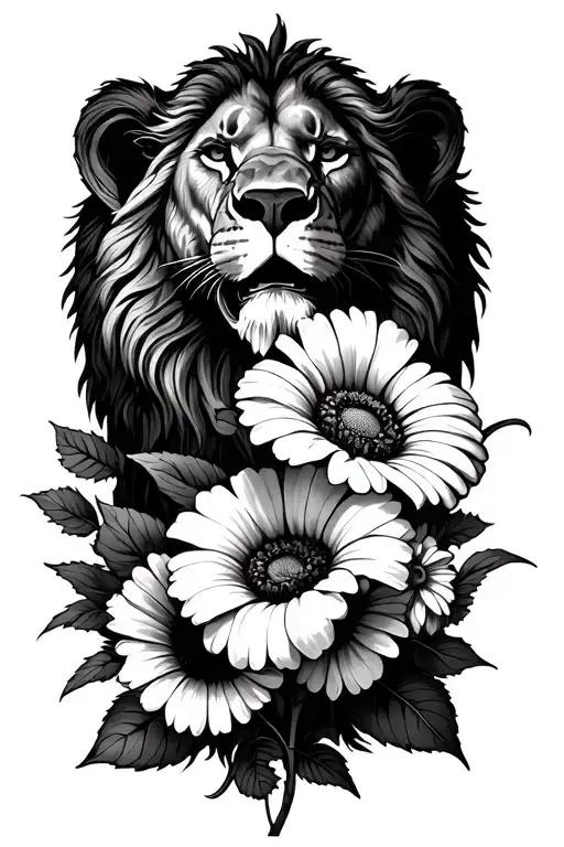 intertwined flowers.  daisy and morning glory  add in crosses and a lion overlooking tattoo design idea