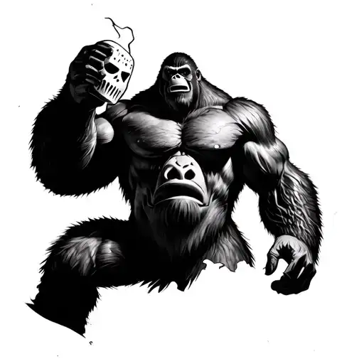 King Kong with broken Jason mask merged tattoo design idea