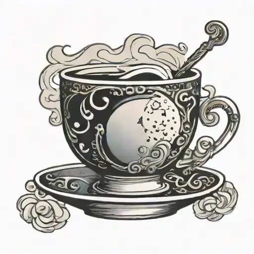 teacup with steam forming the shape of the moon tattoo design idea