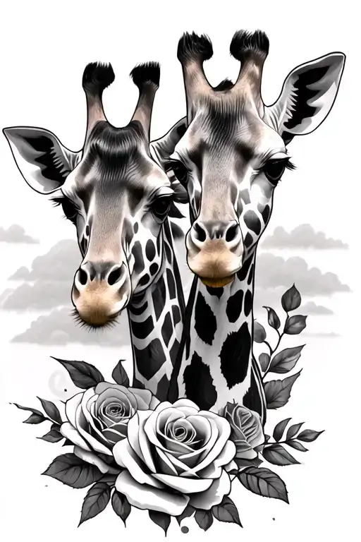 giraffes and roses tattoo design idea