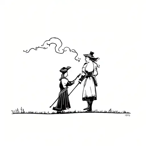 A tattoo inspired by the animated film The King and the Bird. We see the shepherdess and the chimney sweep. tattoo design idea