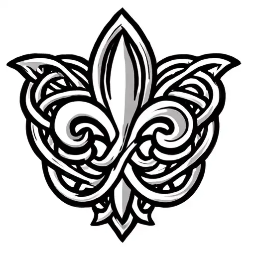 Fleur de Lis with celtic knot background black tattoo design idea