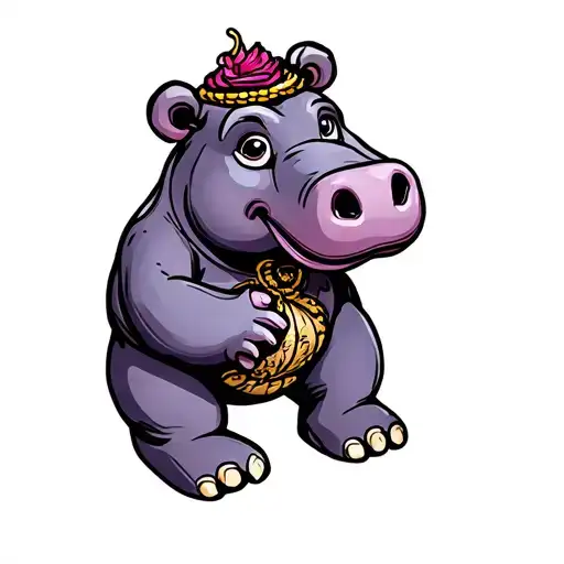 purple teddybear hippo tattoo design idea
