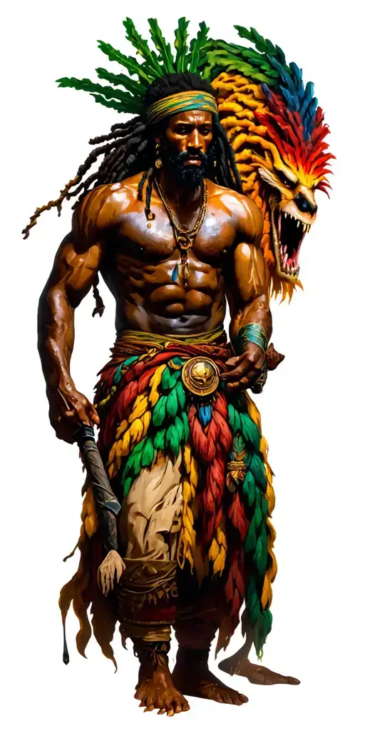 rastafarian warrior battling demons tattoo design idea