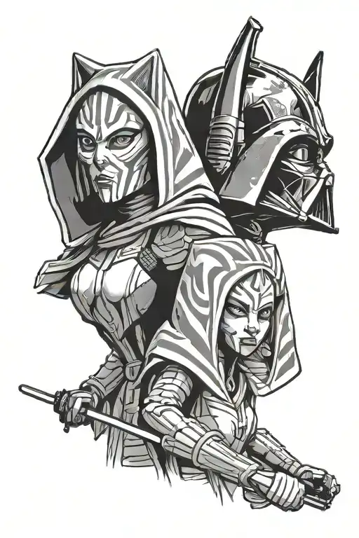 ahsoka tano and darth vader sleeve tattoo design idea