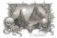 Shadow of the Valley of Death Catholic cross on mountain tattoo design idea