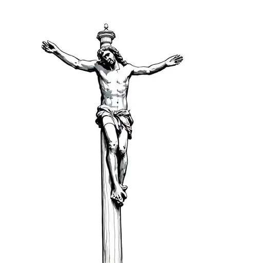 a statue of jesus on a pole tattoo design idea