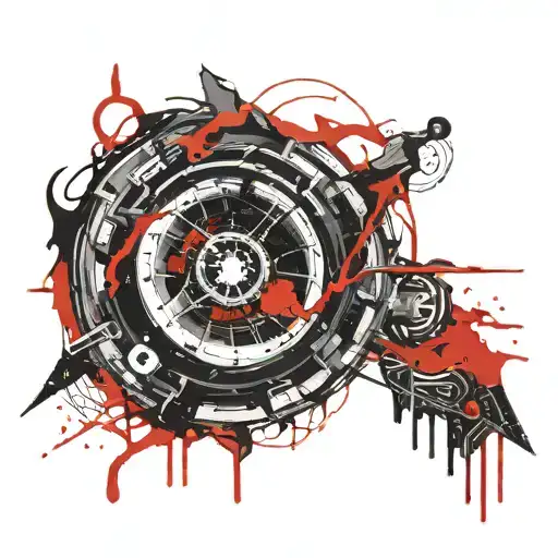 a black hole sucking "memento mori" written tattoo design idea