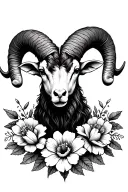 Aries ram head surrounded by flowers tattoo design idea