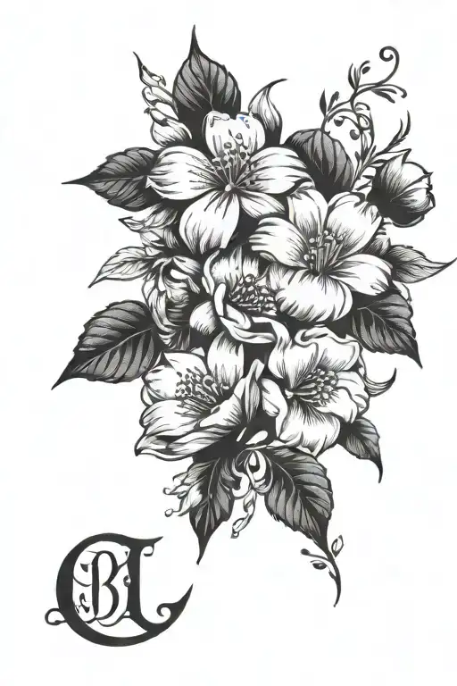 flowers, Roman numerals representing important dates tattoo design idea