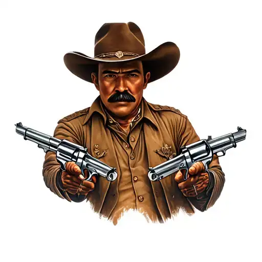Pancho villa with two revolvers tattoo design idea
