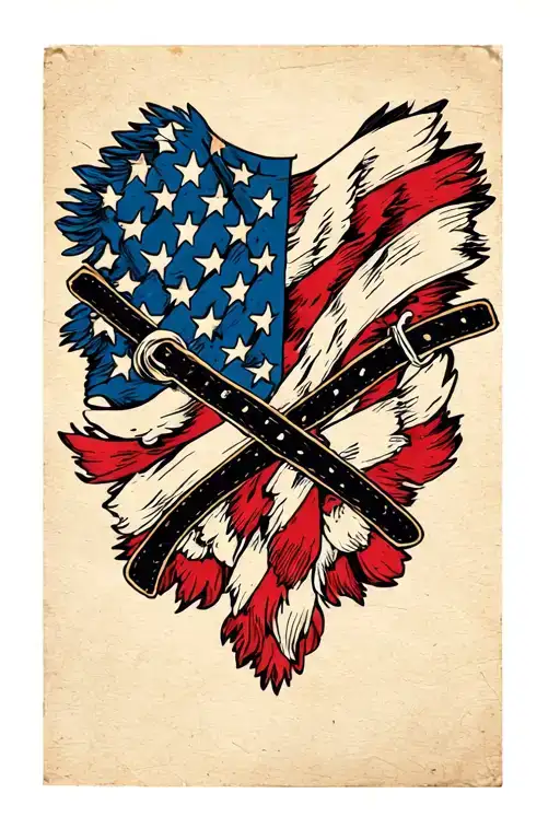 black belt, university of georgia, usa flag intertwined on upper arm tattoo design idea