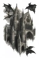 gothic cathedral with bats tattoo design idea