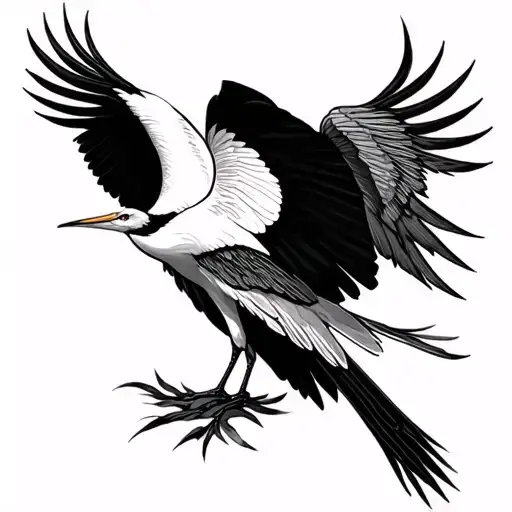 black and white tattoo with the idea that it is a crane as a main element and that from this one comes out as if tattoo design idea