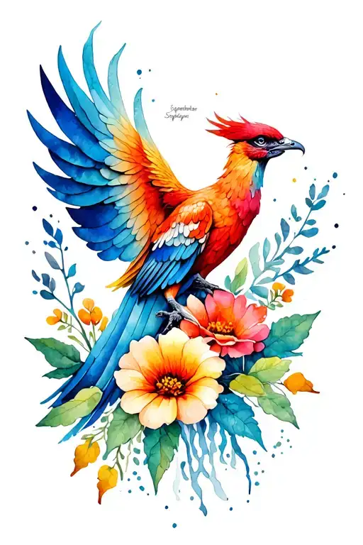 pheonix and September birth flower tattoo design idea