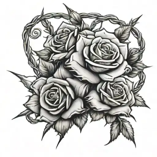 barbed wire and roses wrapped tattoo design idea