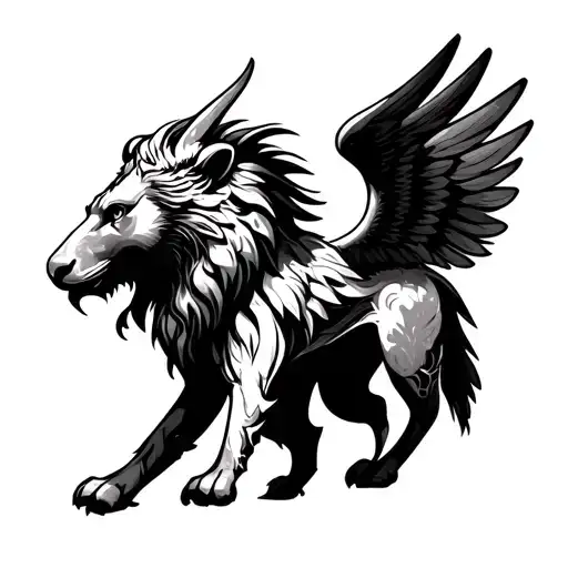 cherubim totem tattoo with 4 wings. let the order be a lion face a human face, eagle face, ox face tattoo design idea